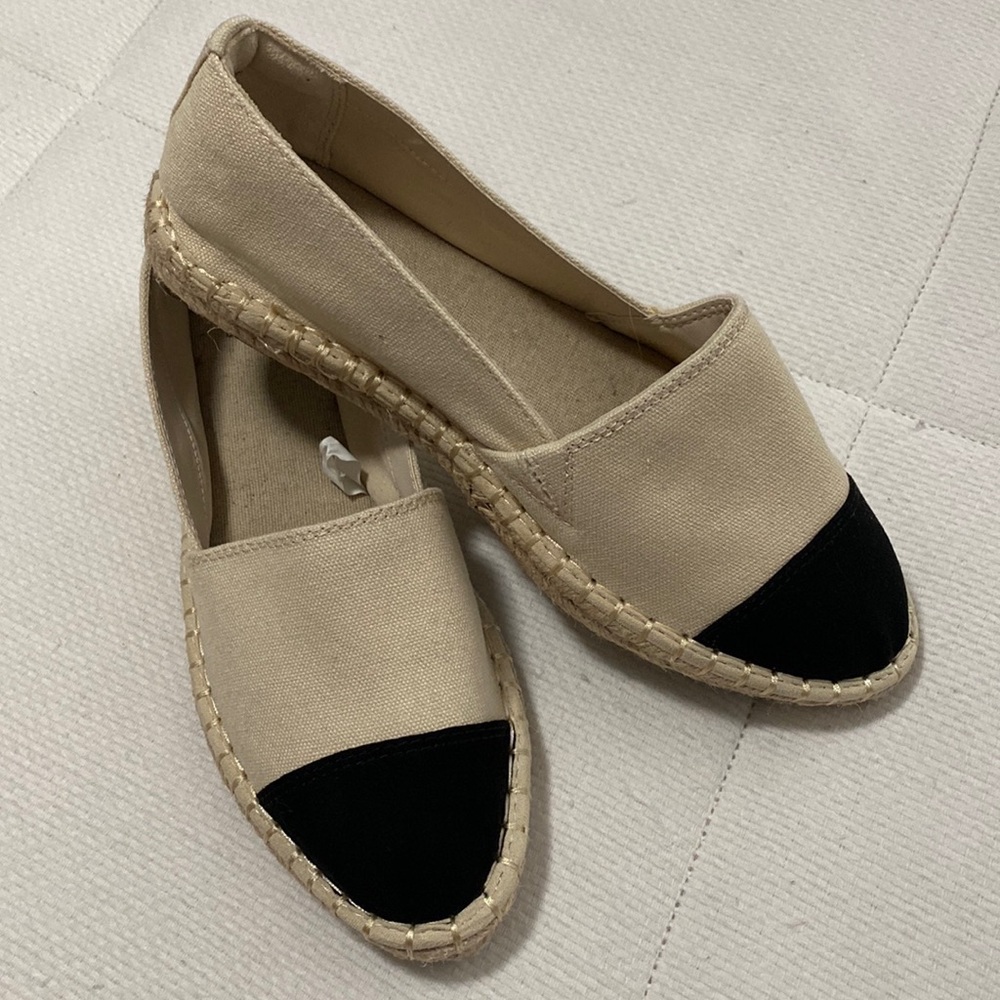 Espadrilles , black satin toe
